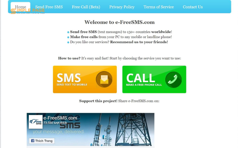 Web nhắn tin miễn phí E-freesms