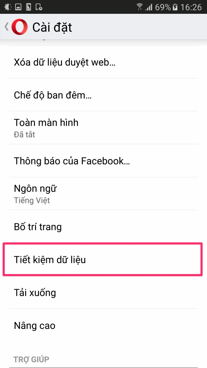 chọn mục "Tiết kiệm dữ liệu"