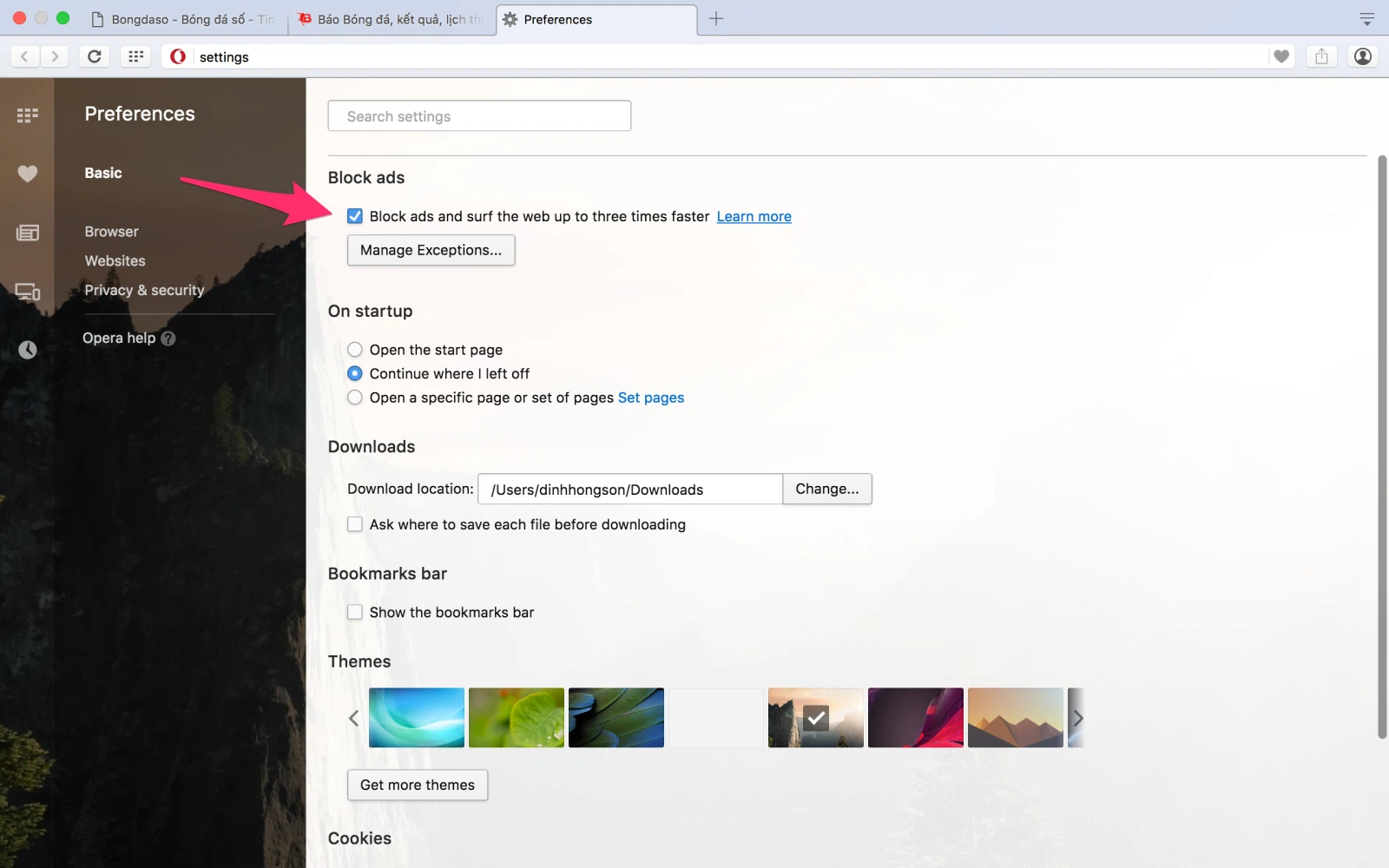 Cách chặn quảng cáo trên Opera trên Mac 2