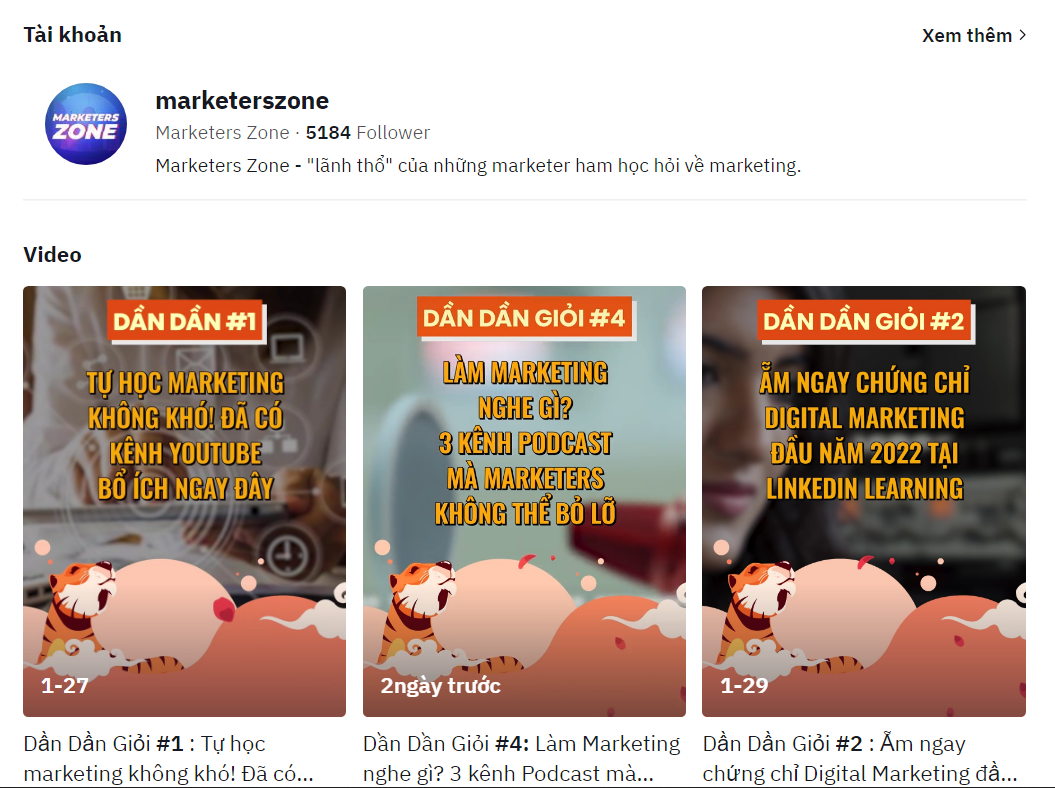 kênh Tiktok chia sẻ về kiến thức marketing