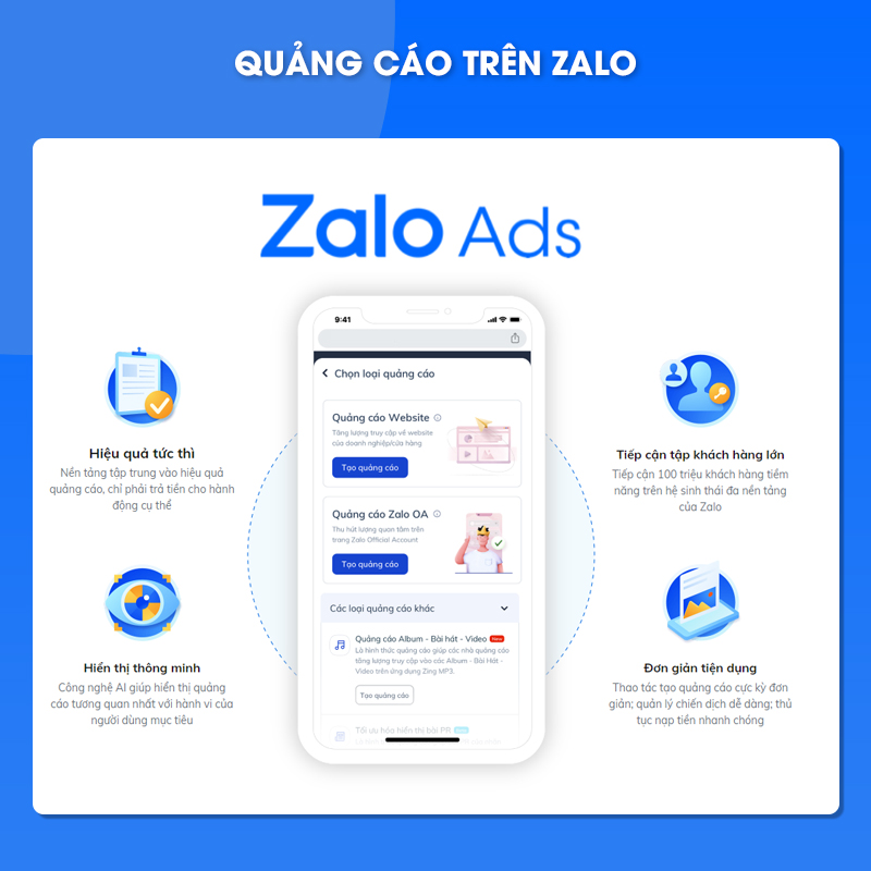 Dịch vụ Quảng cáo Zalo Ads hiệu quả tiếp cận 64 triệu khách hàng