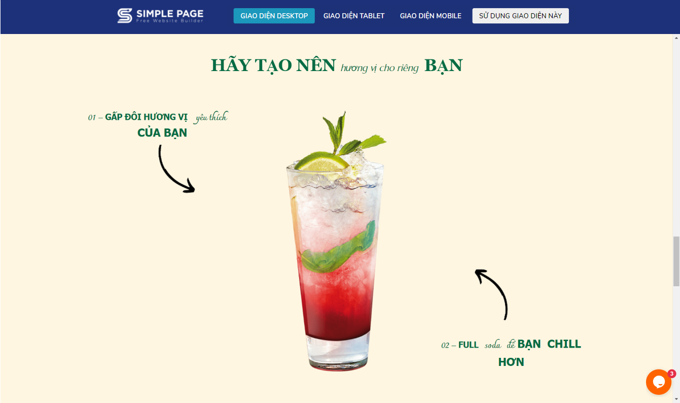 Mẫu landing page đặt đồ uống online