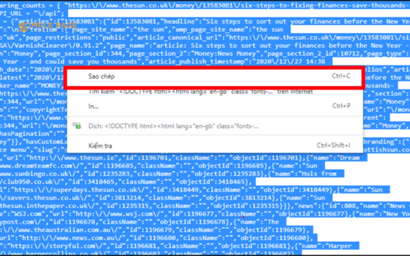 Copy nội dung bạn muốn sao chép ở trang "View-Source"