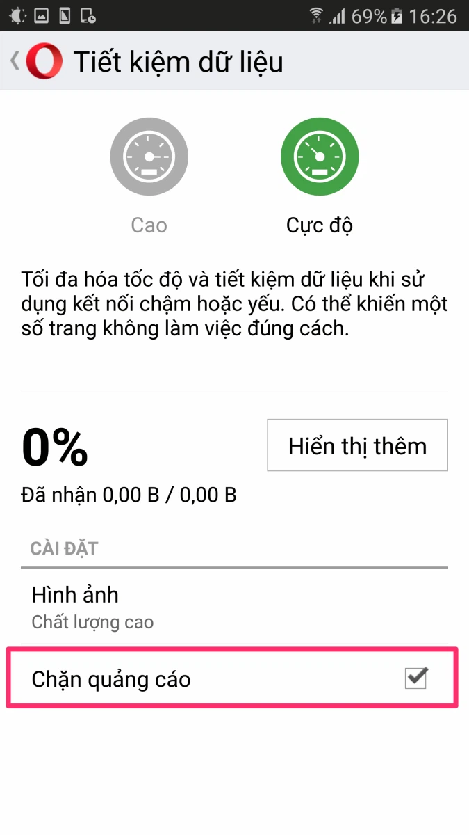 tích vào mục "Chặn quảng cáo"