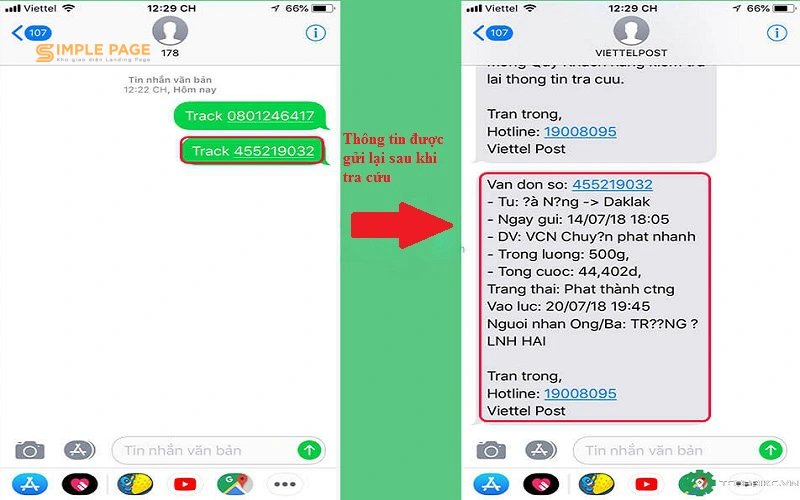 Tra cứu vận đơn Viettel bằng tin nhắn SMS