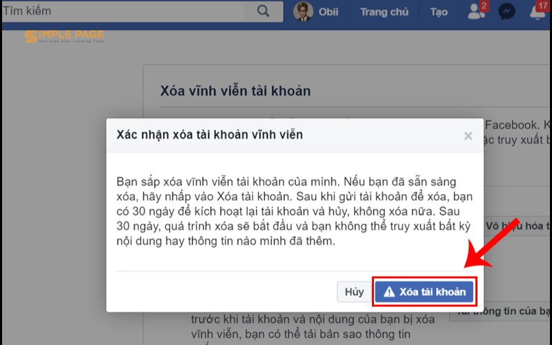 Xác nhận xóa tài khoản vĩnh viễn