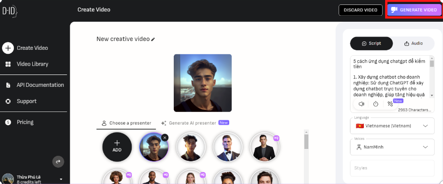 Cách sử dụng D-ID tạo video AI 4