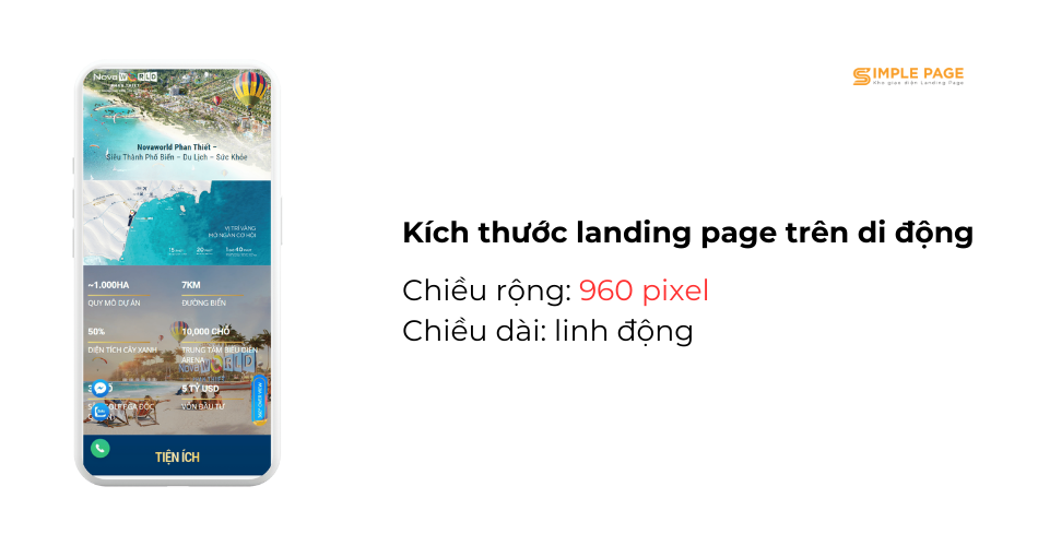 Kích thước Landing Page trên điện thoại di động