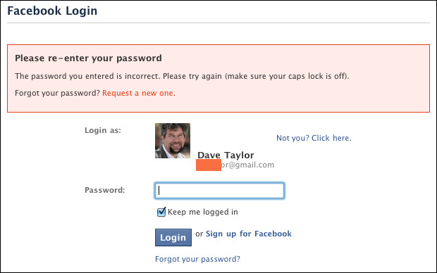 Lỗi đăng nhập Facebook báo sai mật khẩu