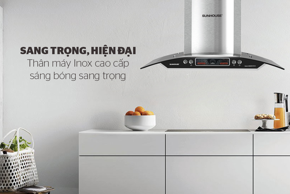 Máy hút mùi kính cong có thiết kế kính cong độc đáo , mắt mặt, bề mặt hút mùi rộng nên phù hợp với không gian bếp có kích thước lớn