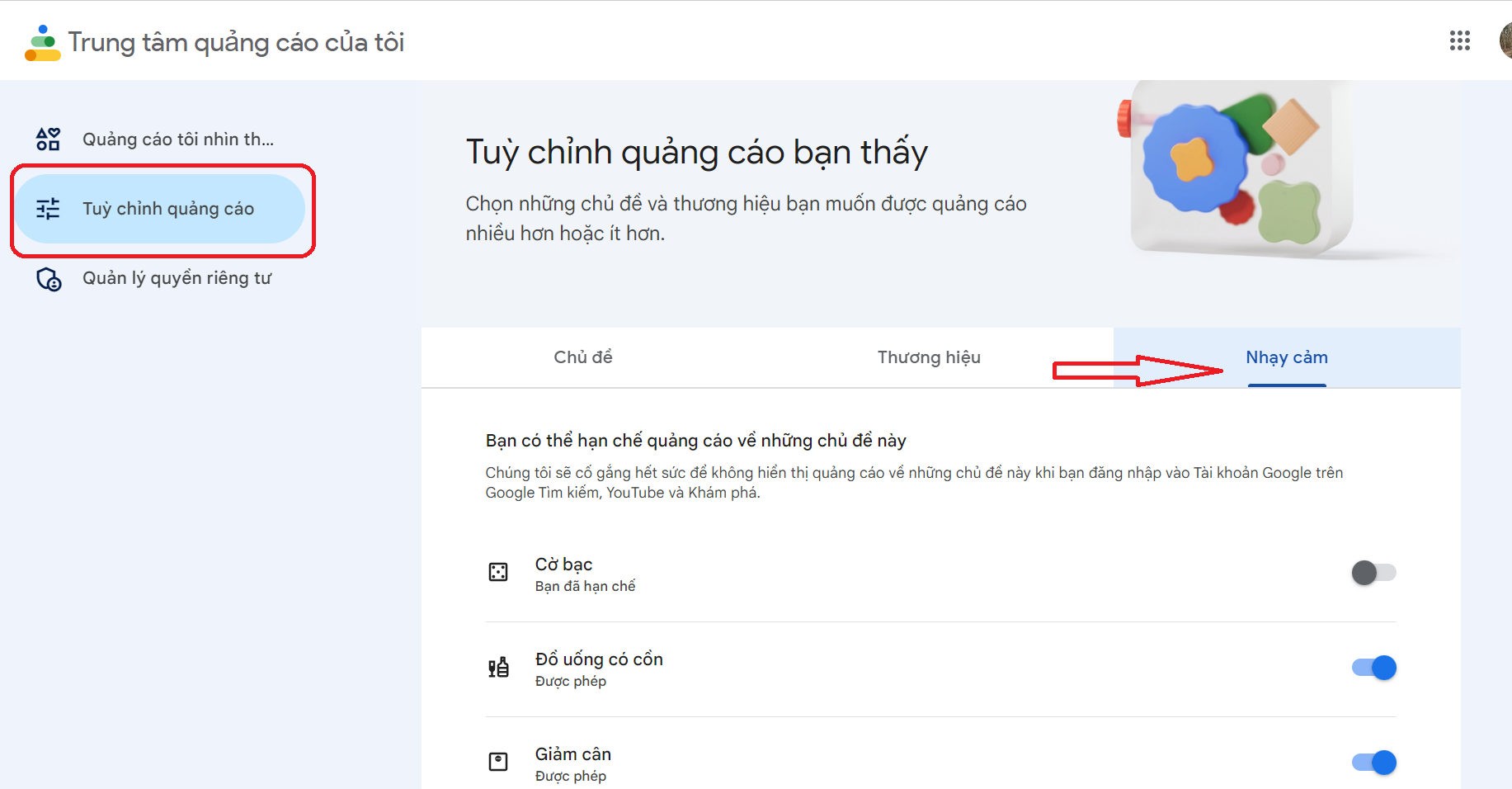 Chặn quảng cáo nhạy cảm