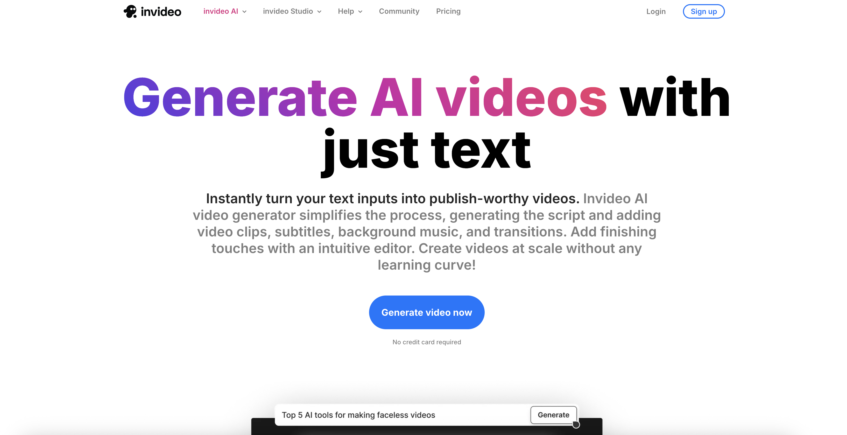 invideo AI Công cụ AI biến văn bản thành video chuyên nghiệp chỉ trong vài phút