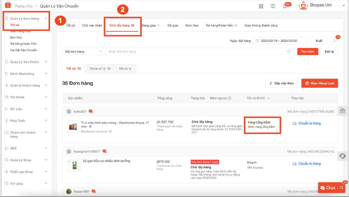 Đơn vị vận chuyển trên Shopee