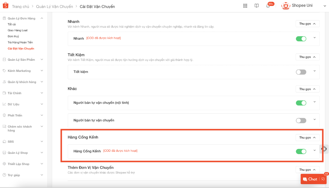 Đơn vị vận chuyển trên Shopee