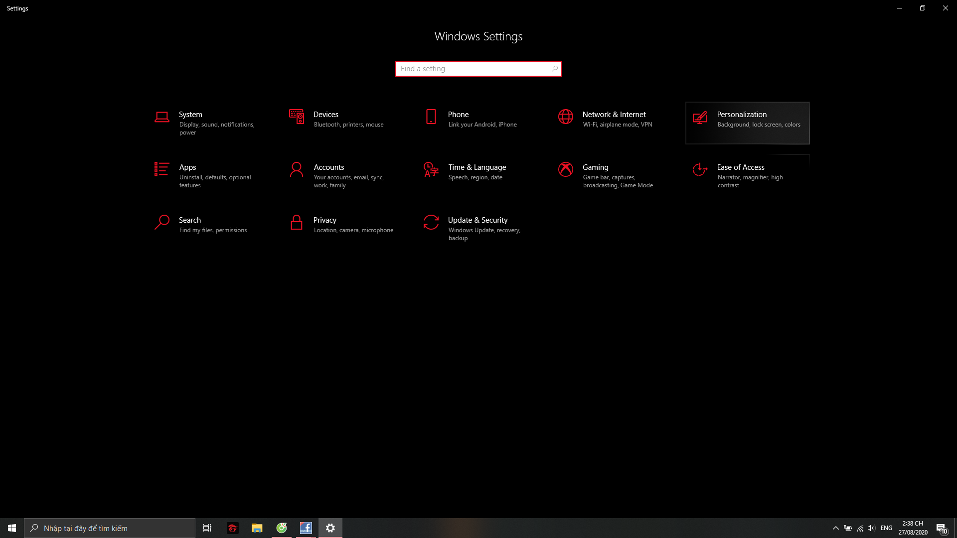 Giao diện darkmode Windows 10