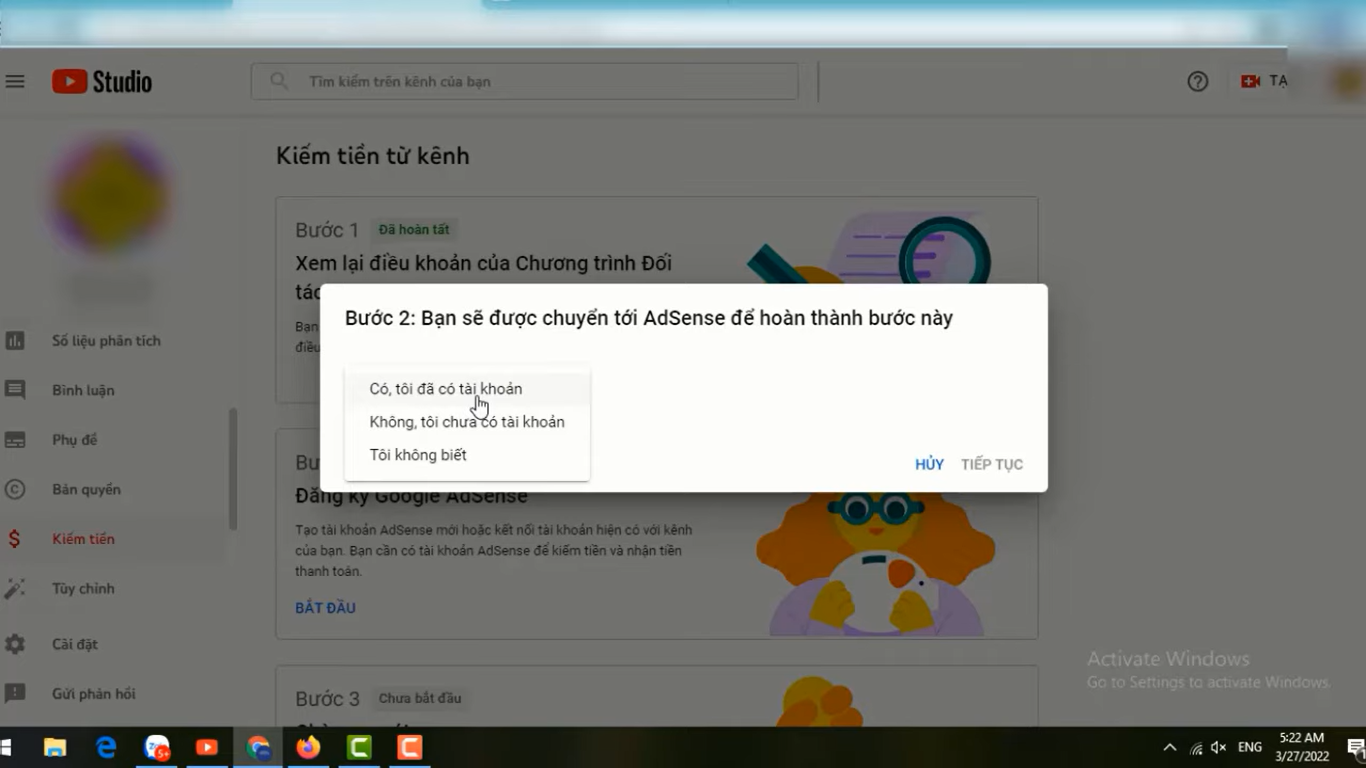 YouTube bị từ chối bật kiếm tiền