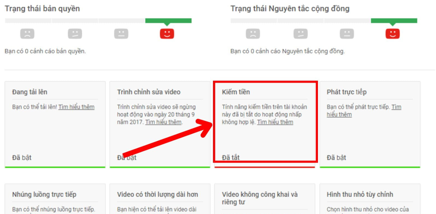 YouTube bị từ chối bật kiếm tiền