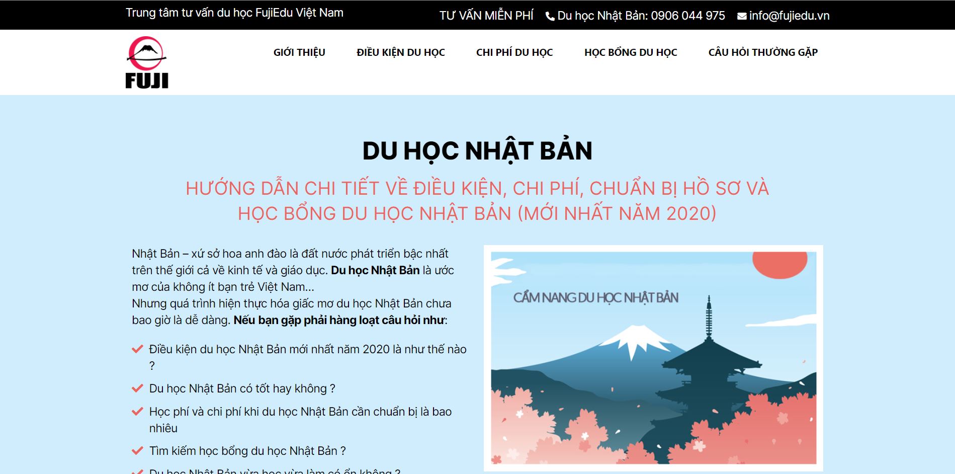 landing page du học