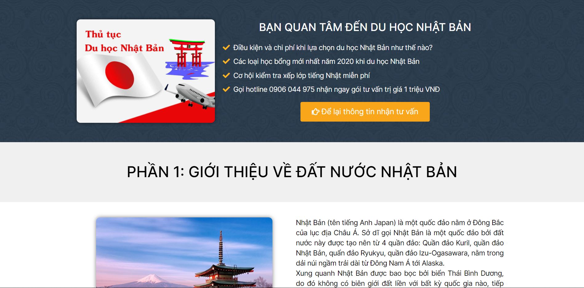 landing page du học