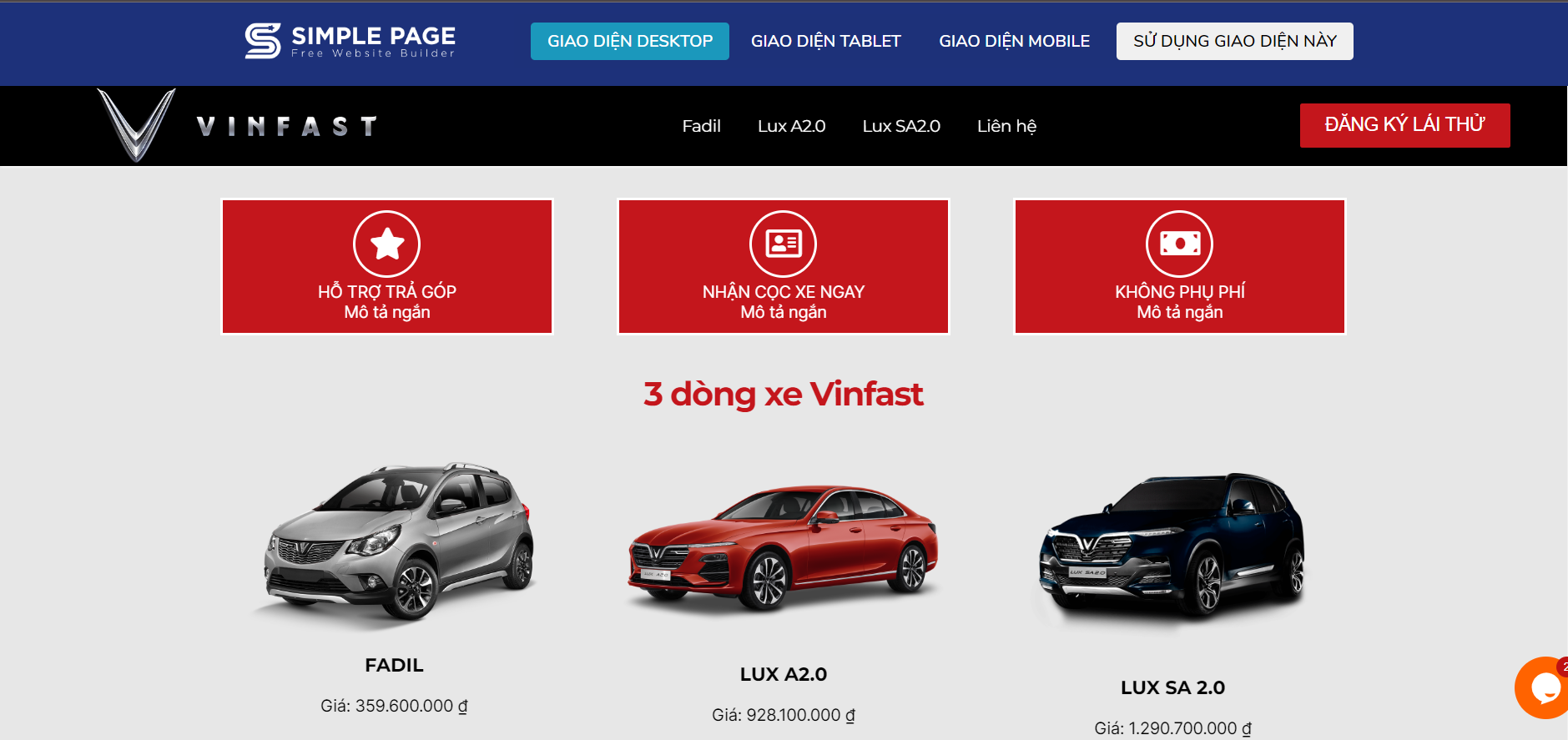 Marketing cho kinh doanh ô tô với Simple Page