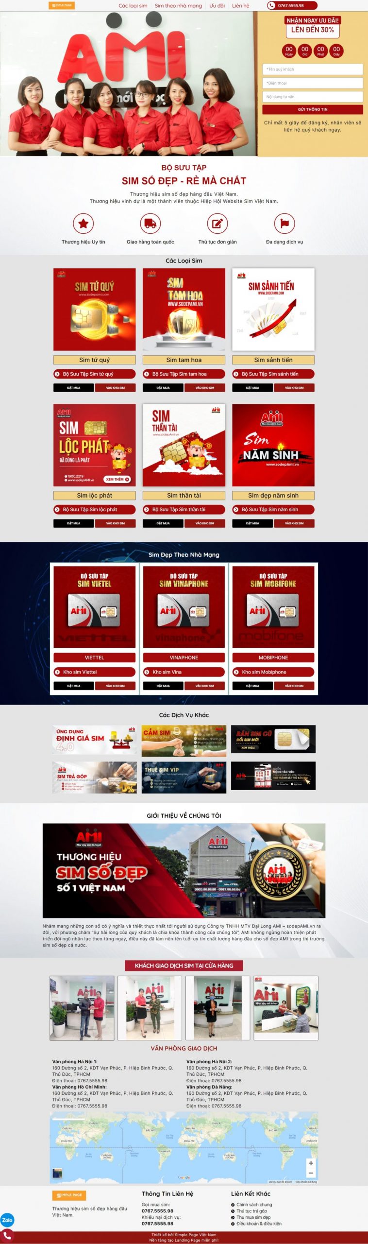 quảng cáo và tiếp thị bằng landing page sim số đẹp tại simple page